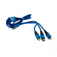 Apple Lightning/USB-C/Micro USB kábel 3v1 - 1m, modrý