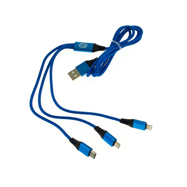 Apple Lightning/USB-C/Micro USB kábel 3v1 - 1m, modrý 2