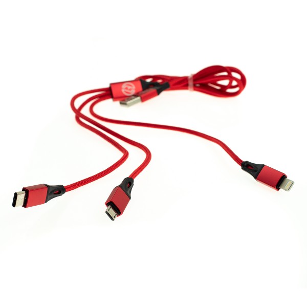 Apple Lightning/USB-C/Micro USB kábel 3v1 - 1m, červený 1