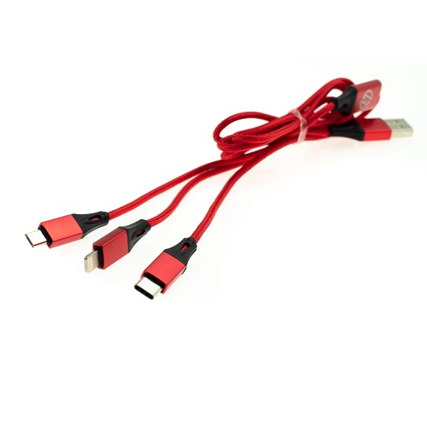 Apple Lightning/USB-C/Micro USB kábel 3v1 - 1m, červený 3