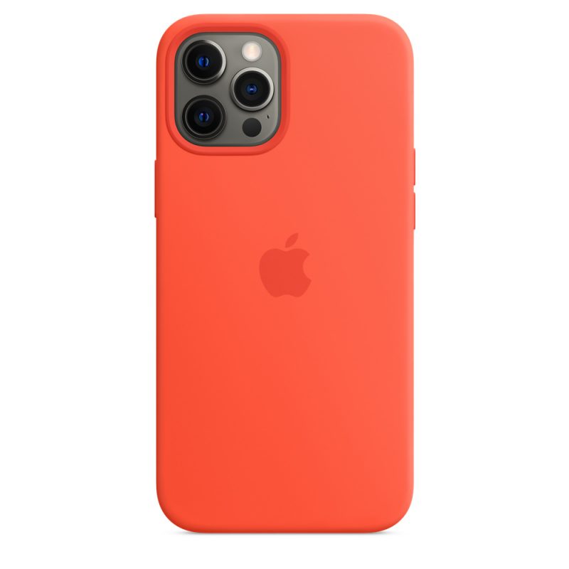 Apple silikónový obal pre iPhone 12 Pro Max – svietivo oranžový s MagSafe 3