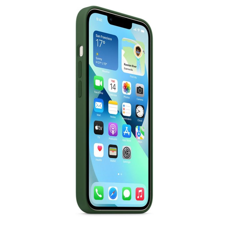 Apple silikónový obal pre iPhone 13 – ďatelinovo zelený s MagSafe 3
