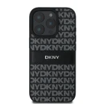 DKNY PU Leather Repeat Pattern Tonal Stripe Kryt pro iPhone 16 Pro čierny