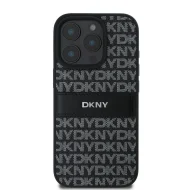 DKNY PU Leather Repeat Pattern Tonal Stripe Kryt pro iPhone 16 Pro čierny