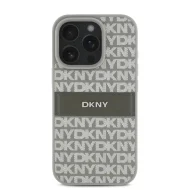 DKNY PU Leather Repeat Pattern Tonal Stripe Kryt pro iPhone 16 Pro Beige