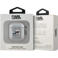Karl Lagerfeld PU Embossed Karl and Choupette Heads puzdro AirPods 1/2 strieborné – Obrázok 3