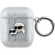 Karl Lagerfeld PU Embossed Karl and Choupette Heads puzdro AirPods 1/2 strieborné