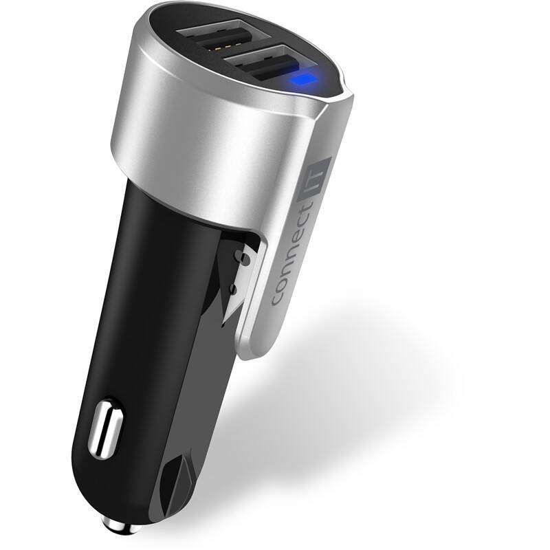 Adaptér do auta Connect IT Emergency Car Charger, 2x USB (CCC-7070-SL) čierny:strieborný-appleprodukty Adaptér do auta Connect IT Emergency Car Charger, 2x USB - čierny/strieborný – Obrázok 1